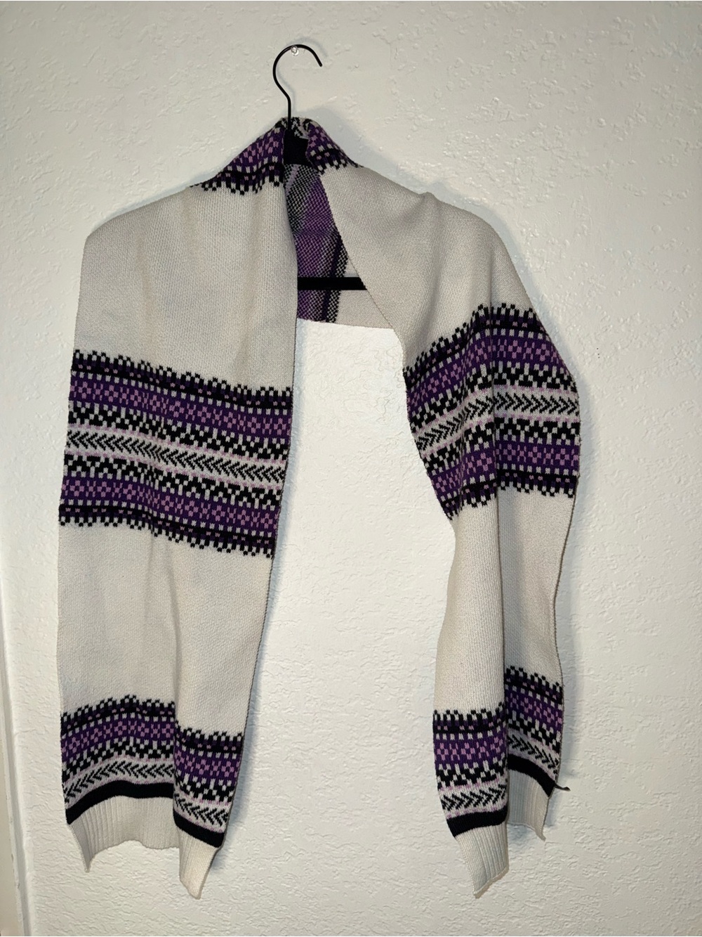 Talbots Cream Sweater with Purple and Black Fair Isle Stripes